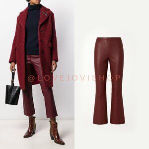 NYE Glam | Theory Bourdeax Genuine Leather Ankle Pant | Wide Subtle Flare Wine